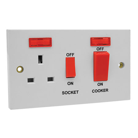 45A Cooker Control with 13A Socket & Neon