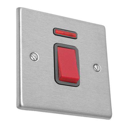 Hamilton Hartland Slimline 45A Switch with Neon - Satin Stainless with Black Insert