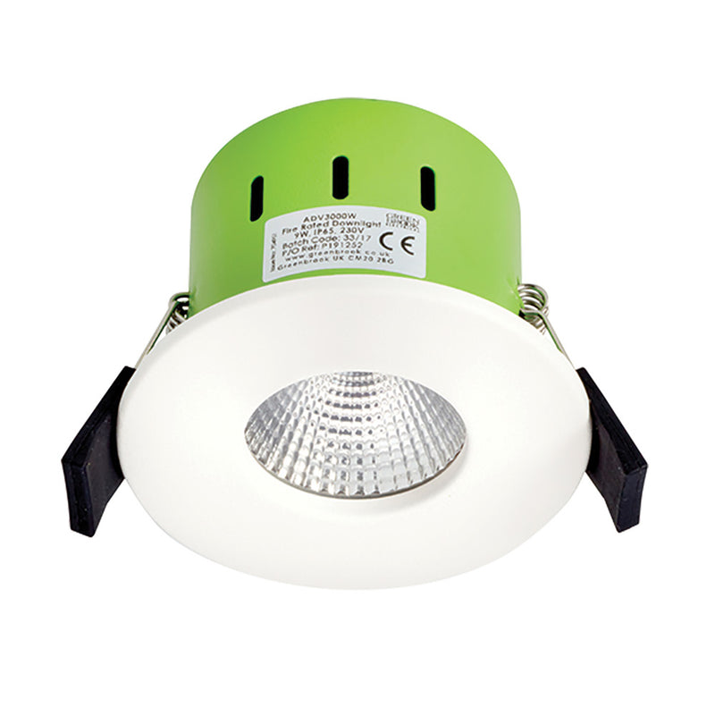 GreenBrook - Fixed 9W LED Fire Rated Downlight - 3000K - White Bezel