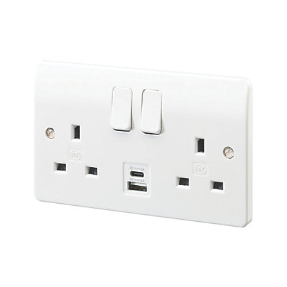 13A 2 Gang Type A & C USB  Switched Socket