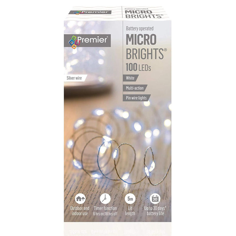 MicroBrights Battery Operated Multi-Action Lights with Timer 100 LED - White