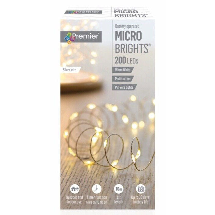 MicroBrights Battery Operated Multi-Action Lights with Timer 200 LED - Warm White