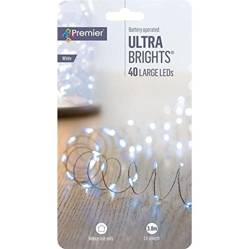 40 LED Battery Operated Ultra Brights - White