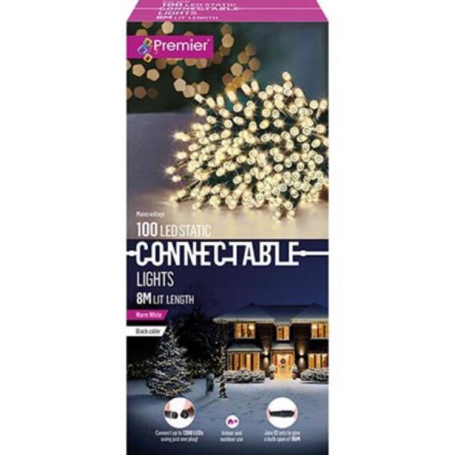 100 LED 8m Connectable Outdoor Static Lights - Warm White