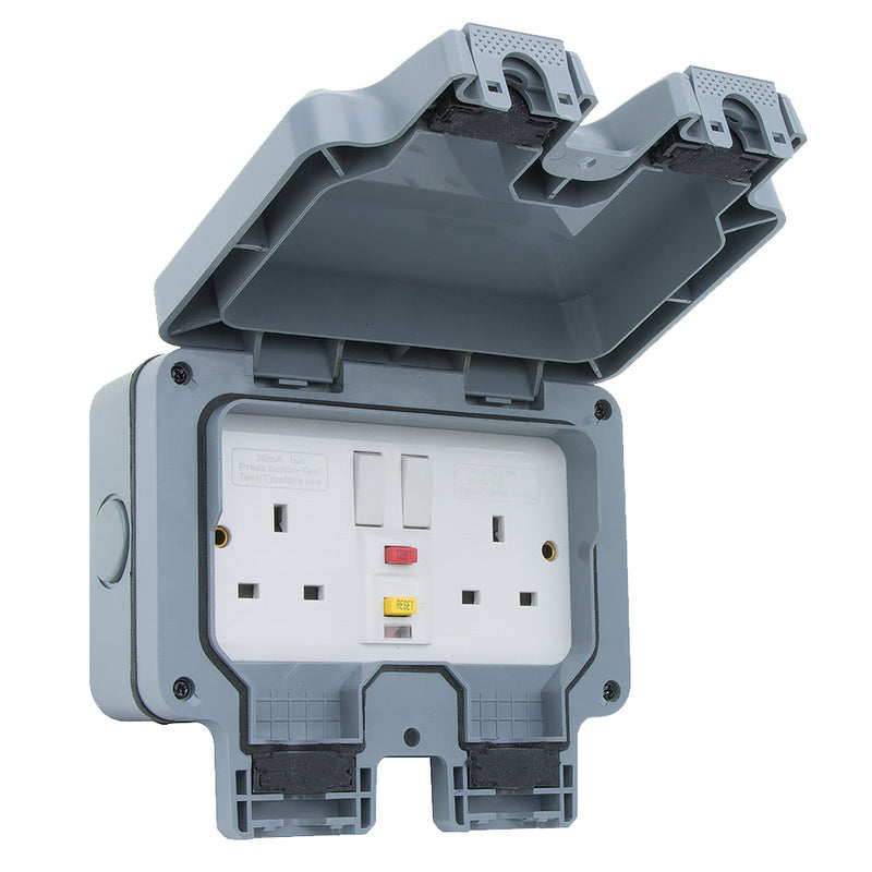 13A 2G Robust IP66 RCD Protected Outdoor Weatherproof Switched Socket