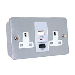 13A 2 Gang RCD Protected Metal Clad Unswitched Socket w/ LED Indicator