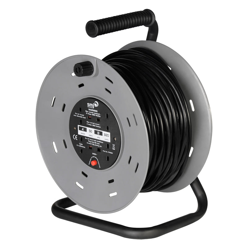 3120W Maximum Load Heavy Duty 4 Socket 50M Extension Lead Cable Reel Stand