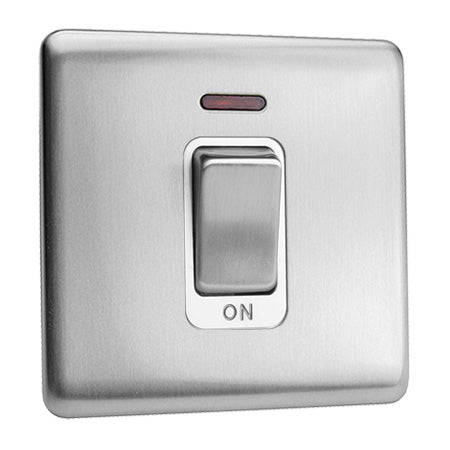 Screwless Satin Chrome 45A 1 Gang Rocker Switch with Neon - White Insert