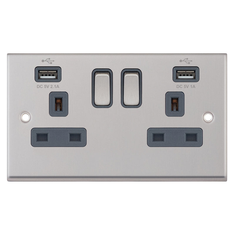 13A 2G Switched Socket USB Grey