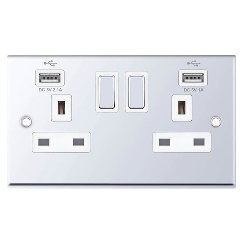 13A 2 Gang Switched Socket USB-C White
