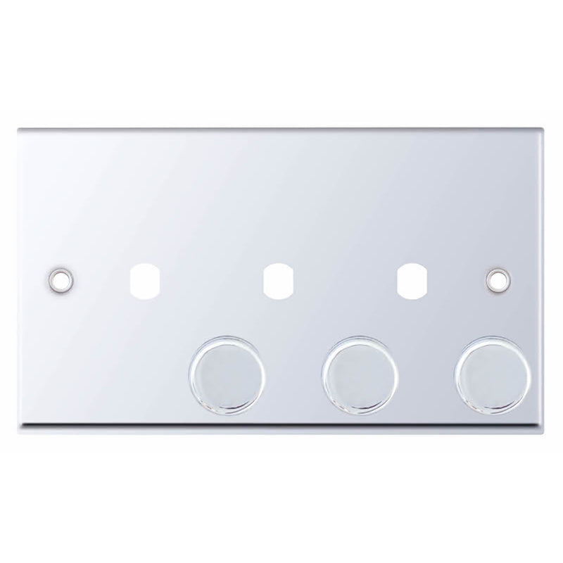 3 Aperture Empty Dimmer Plate with Knobs – Polished Chrome