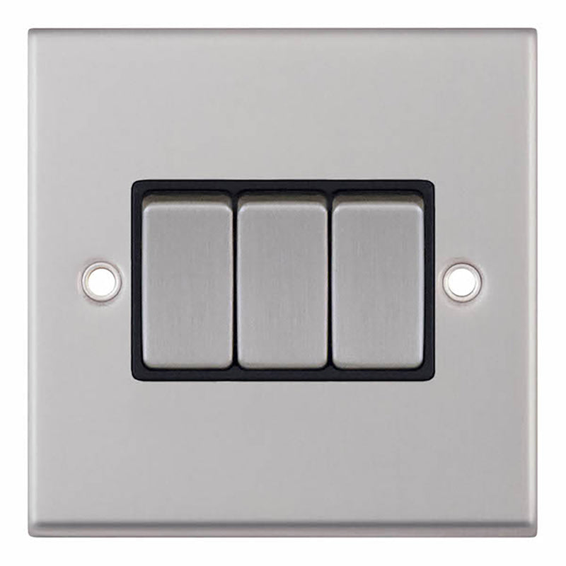 10 Amp Plate Switch – 3 Gang 2 Way Black