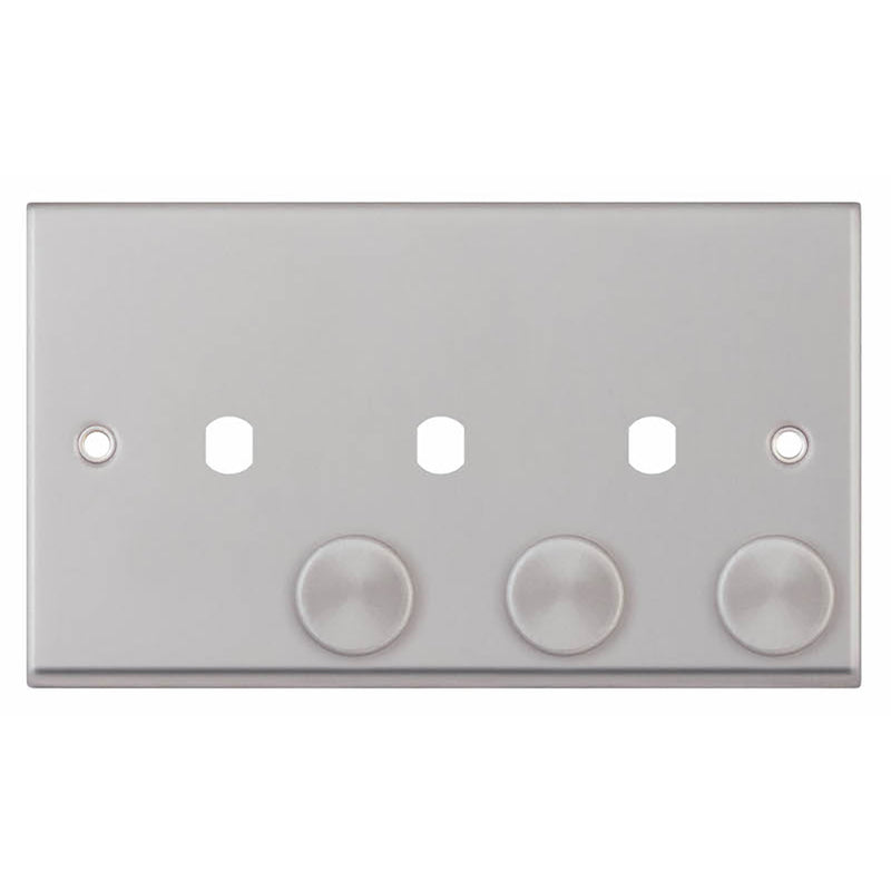 3 Aperture Empty Dimmer Plate with Knobs – Satin Chrome