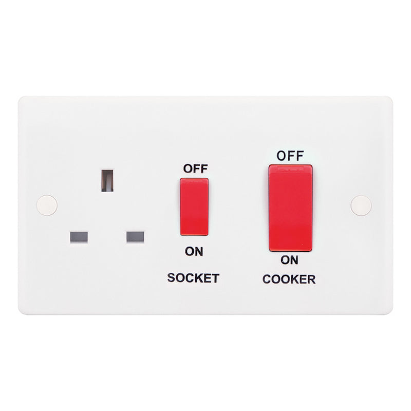 45 Amp Cooker Unit with 13 Amp Switched Socket – Red Rockers
