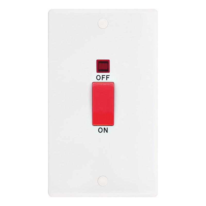 45 Amp DP Switch with Neon – 2 Gang Plate – Red Rocker