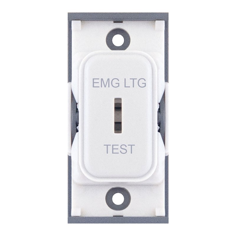 20 Amp DP 1 Way Key Switch – Marked “EMG LTG TEST” White with White Insert