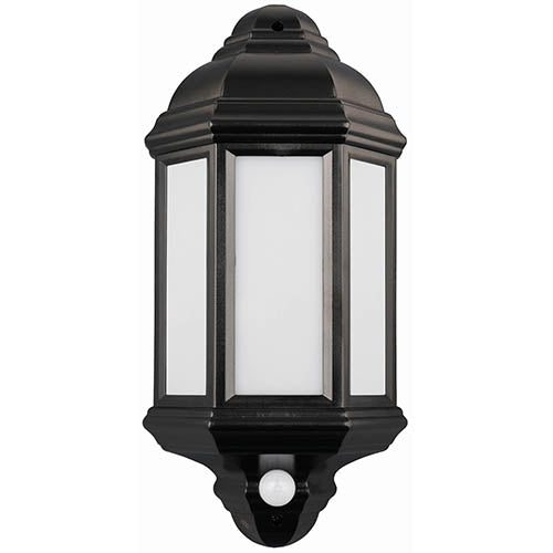 7W Warm White SMD LED Black PIR Security Half Lantern Outdoor Wall Light