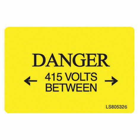 Danger 415 Volts Between Yellow & Black Adhesive Label Sign Sticker