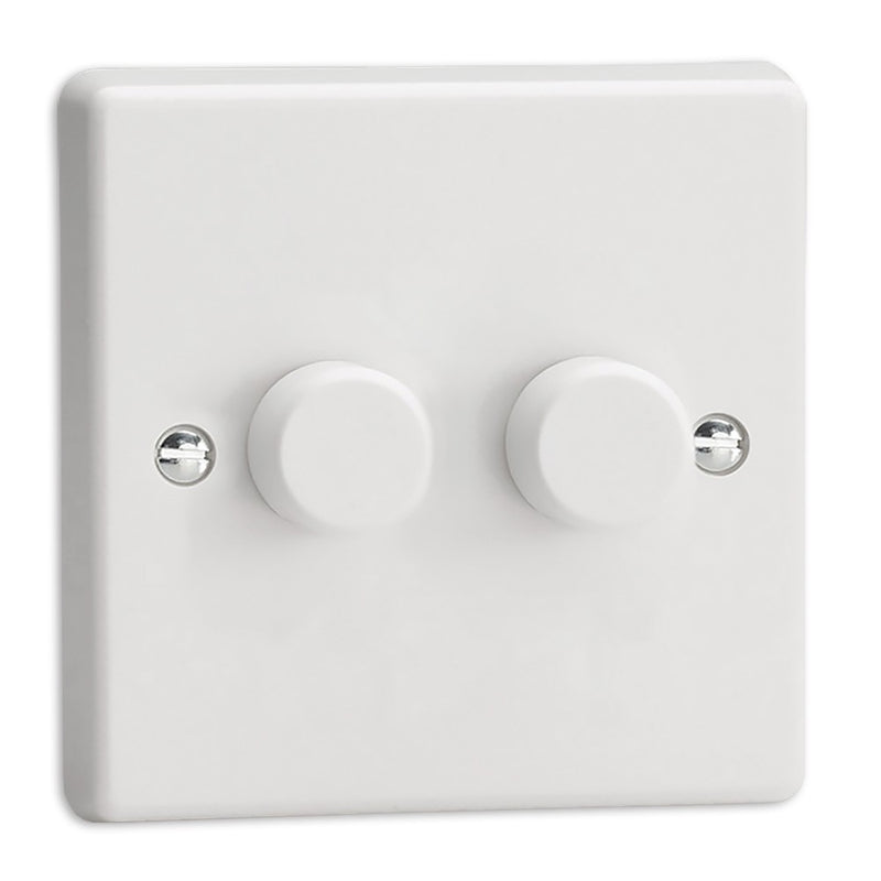 Varilight 2-Gang 2-Way Push-On/Off Rotary Dimmer 2x40-250W White