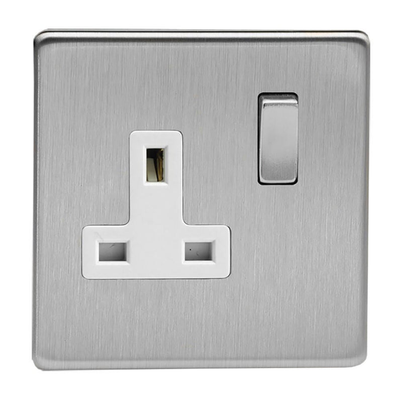 Varilight 1-Gang 13A Double Pole Switched Socket with Metal Rockers - White