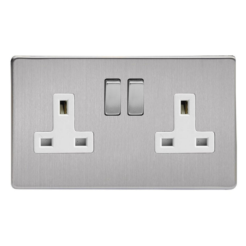 Varilight 2-Gang 13A Double Pole Switched Socket with Metal Rockers - White