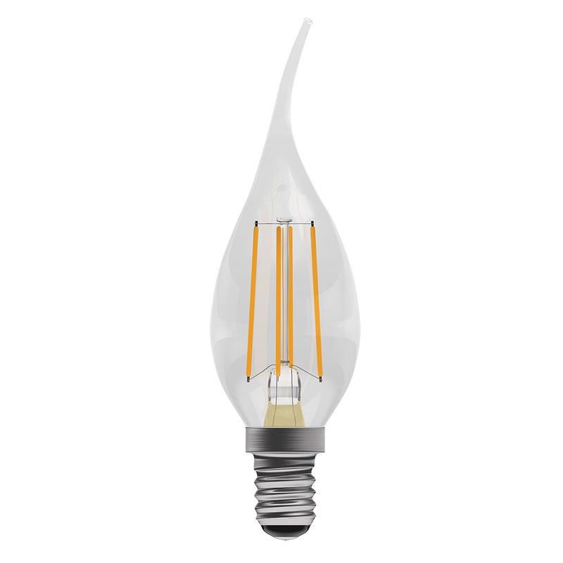 4W LED Filament Bent Tip Clear Candle - SES, 2700K