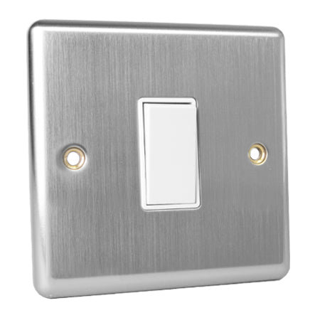 Magna Brushed Steel 1 Gang Intermediate Light Switch - White Insert