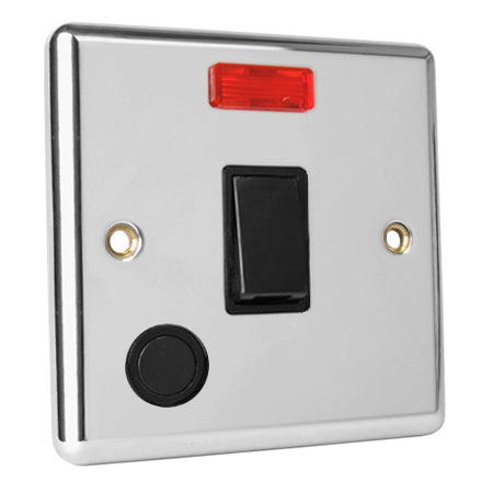 Excel Polished Chrome 20A Double Pole Switch with Neon - Black Insert