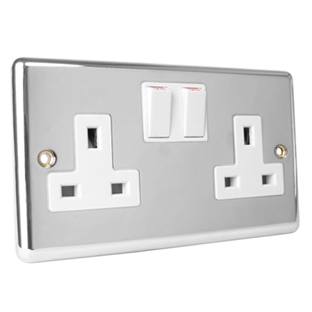 Magna Chrome 13A Switched 2 Gang Twin Double Socket - White Insert