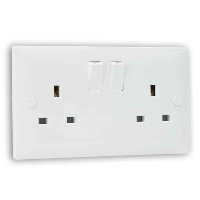 Slimline White 13A Double Pole Switched 2 Gang Twin Double Socket