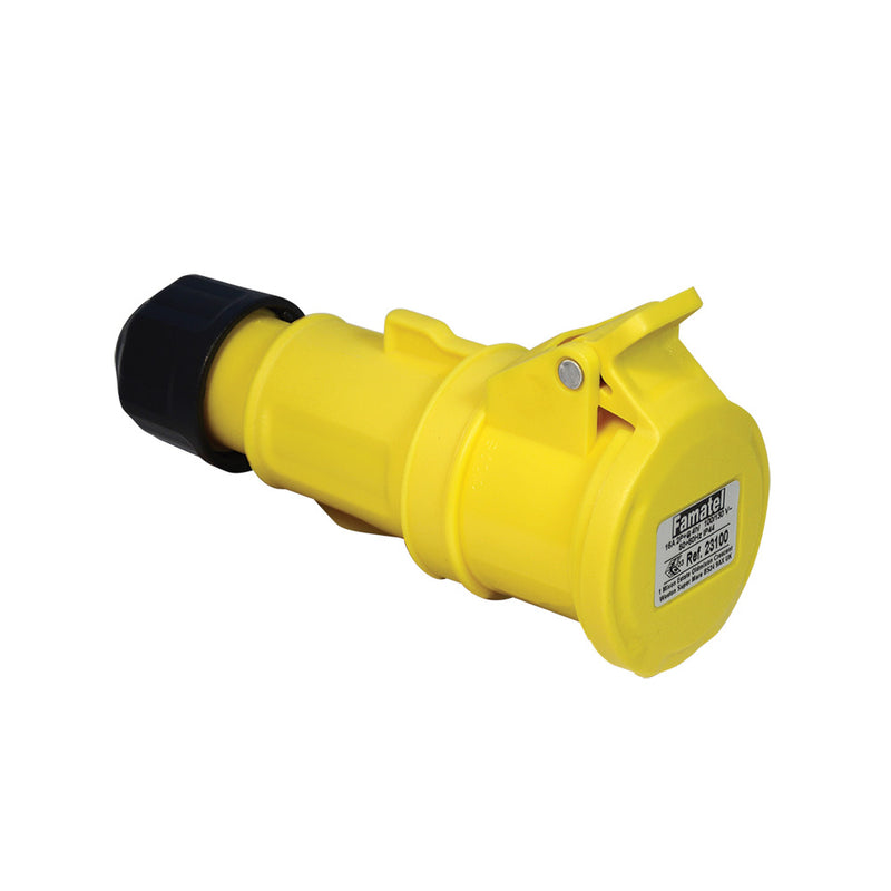 Famatel 16A 110V 2P+E Yellow BS4343 IP44 Weatherproof Industrial Connector