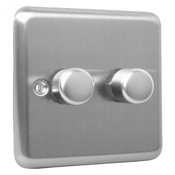 Magna Brushed Steel 2 Gang 2 Way 40-400W Push Dimmer Light Switch