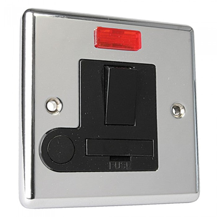 Excel Polished Chrome 13A Switched Fused Spur Unit with Neon - Black Insert