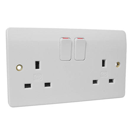MK Logic Plus 13A Switched 2 Gang Twin Double Socket - White