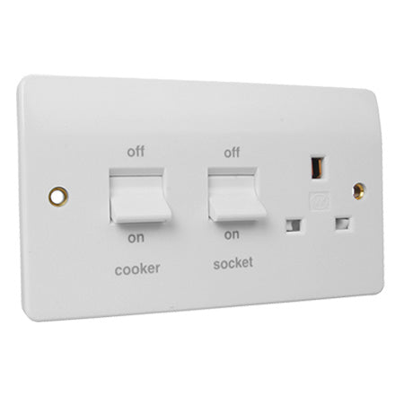 MK Logic Plus 45A Cooker Switch & 13A Socket - White