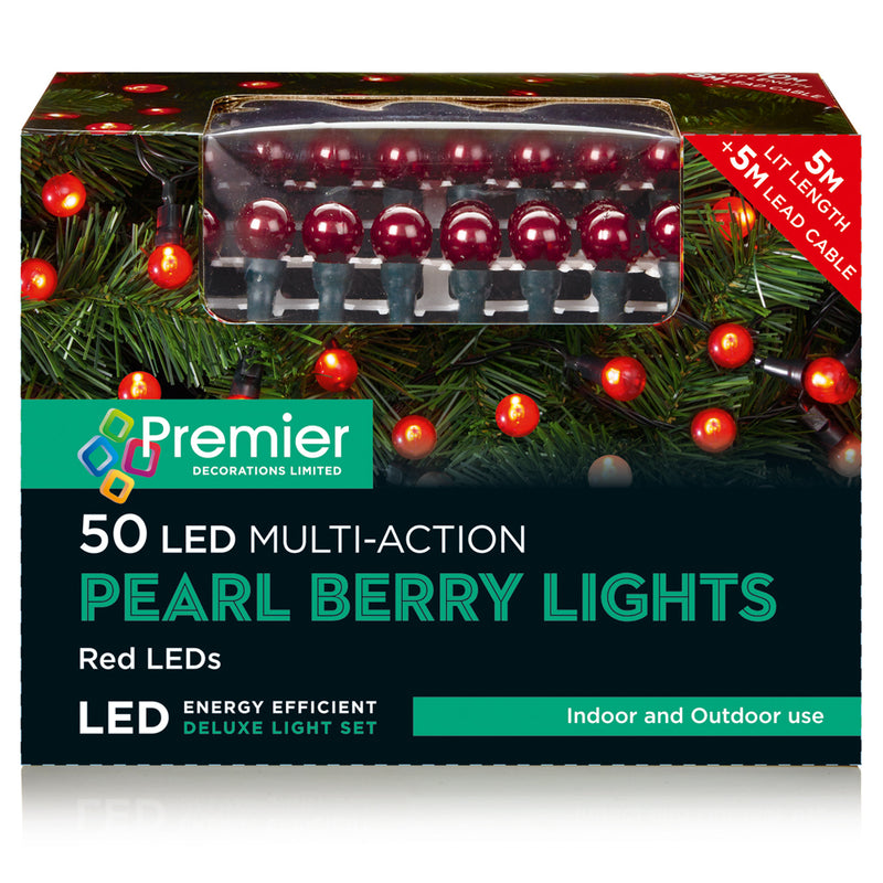 50 Multi-Function Red LED Pearl Berry Lights