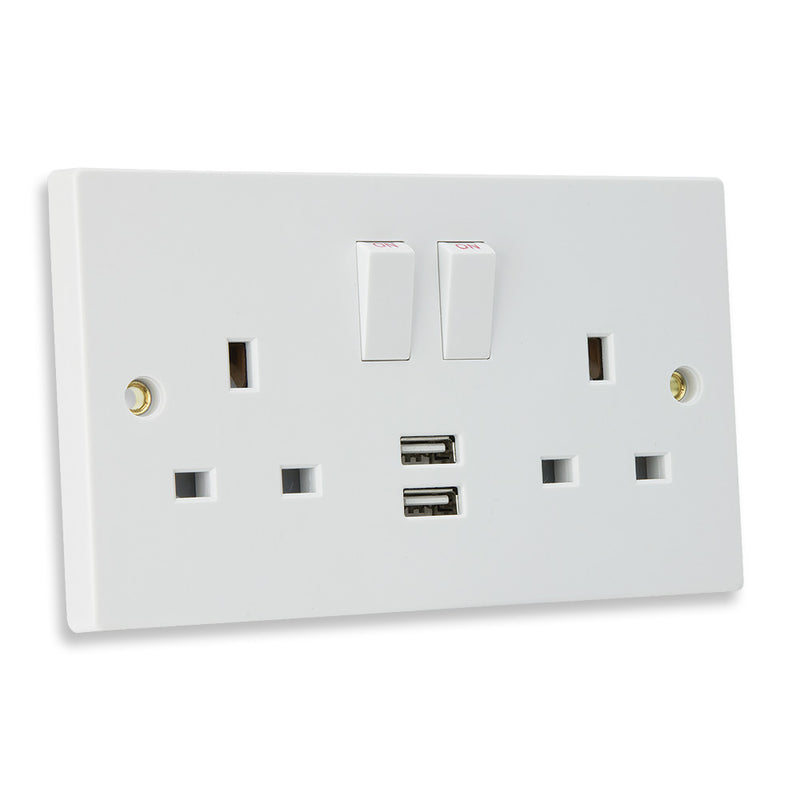13A D.P. Twin Switched Socket with 2 USB Sockets