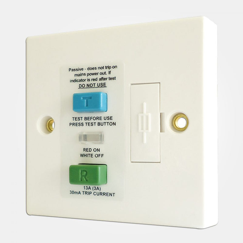 13A 30mA RCD Protected White Single Double Pole Unswitched Fused Spur
