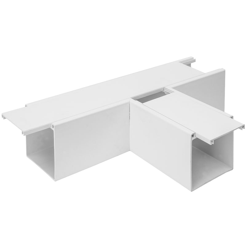 White PVC Dado Cable Trunking Flat Tee - 100mm x 100mm